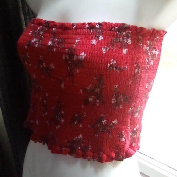 Red Floral Tube Crop Top - Picture 8 of 15
